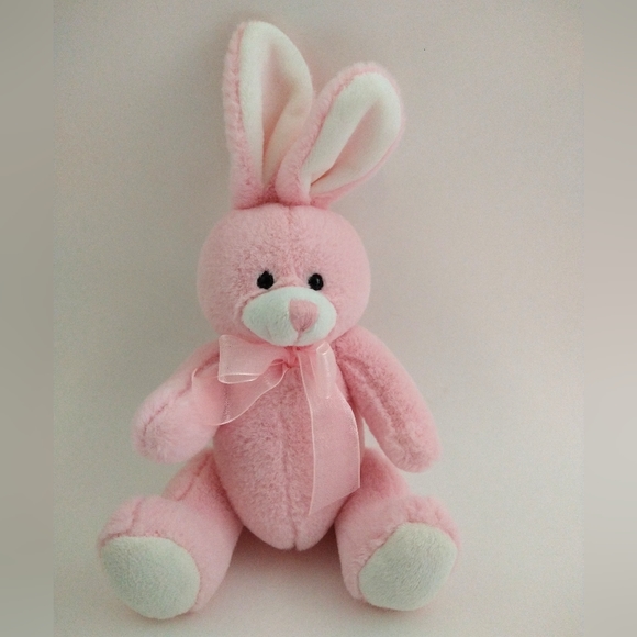 Wondertreats Inc Pink and White Bunny Rabbit Plush 9" With Bow - Picture 1 of 5